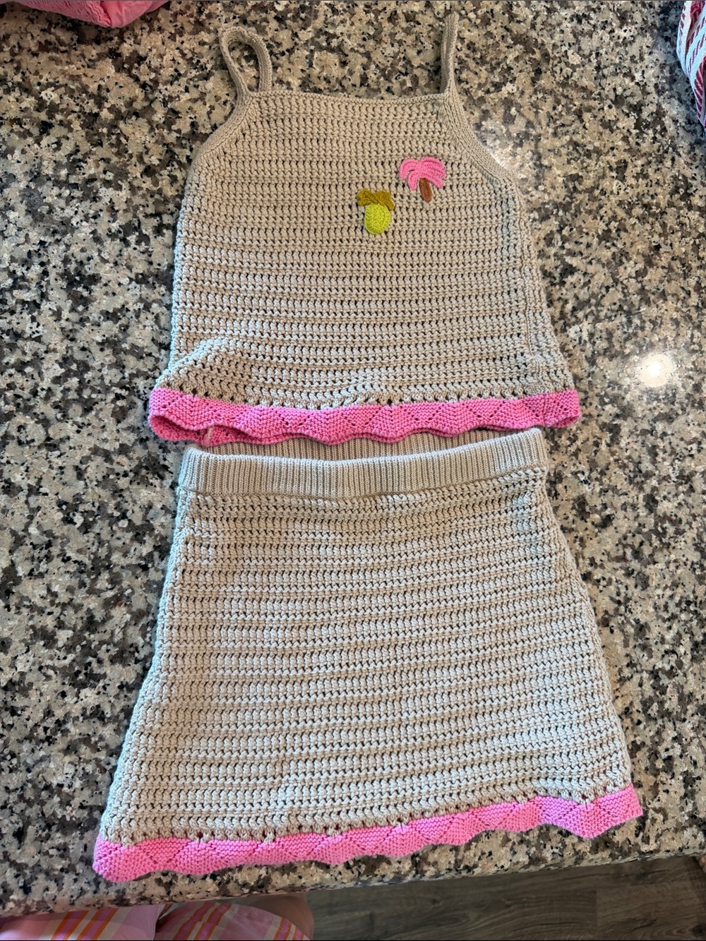 H&M Girls Beige and Pink Crochet Two-Piece Summer Skirt Set- 5T